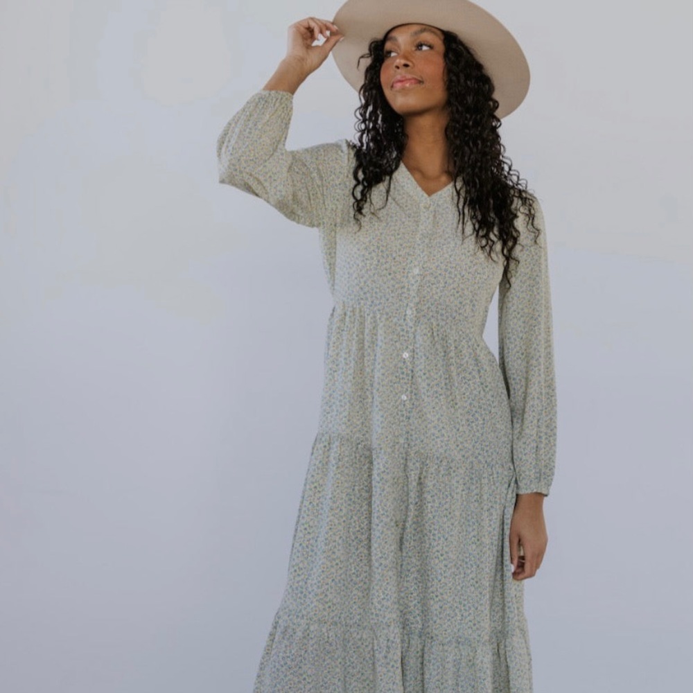 ROOLEE Button Maxi Dress | green/yellow floral